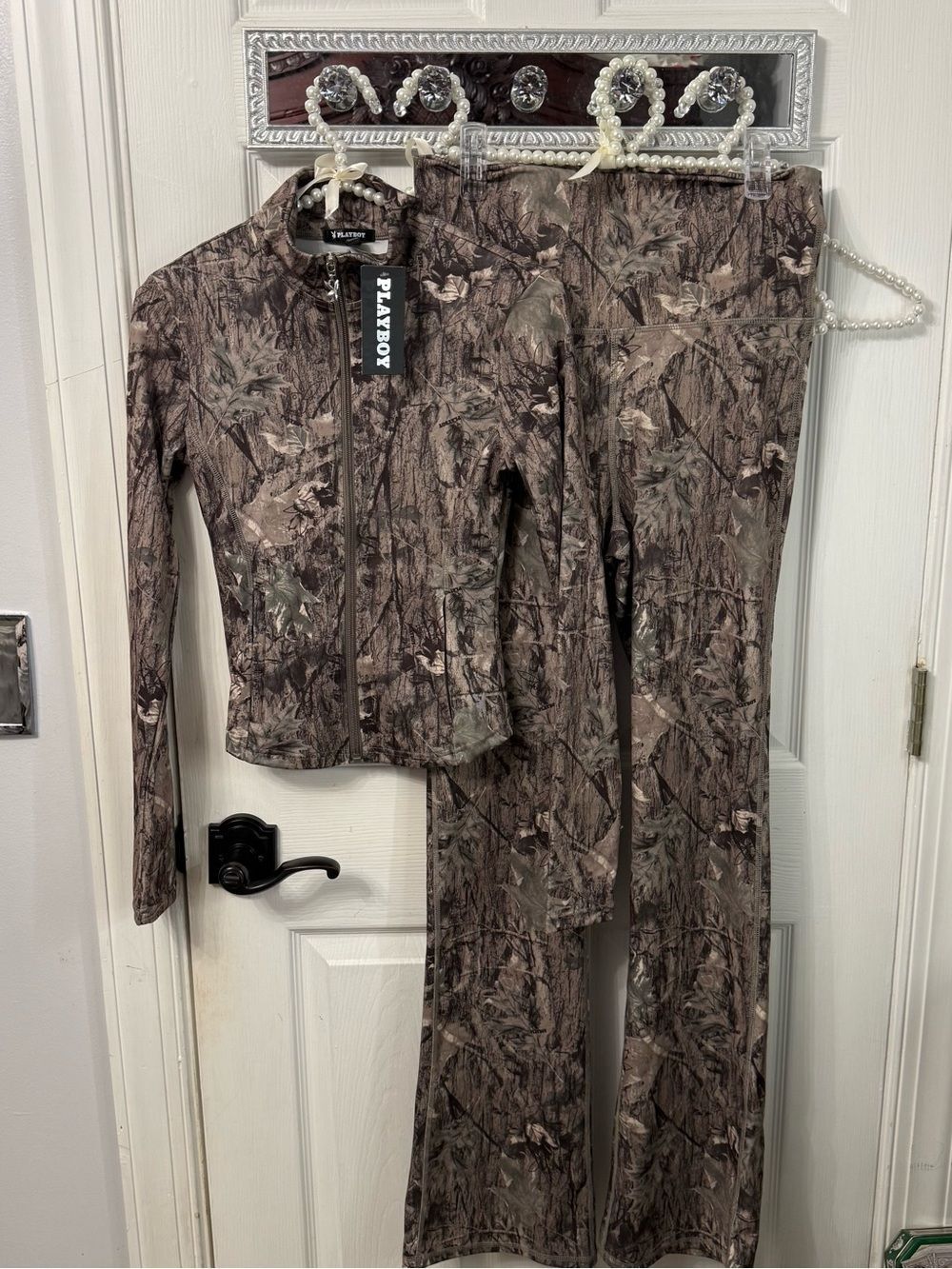 PLAYBOY Brown Camo Boot Cut Pants & Zip Jacket Set